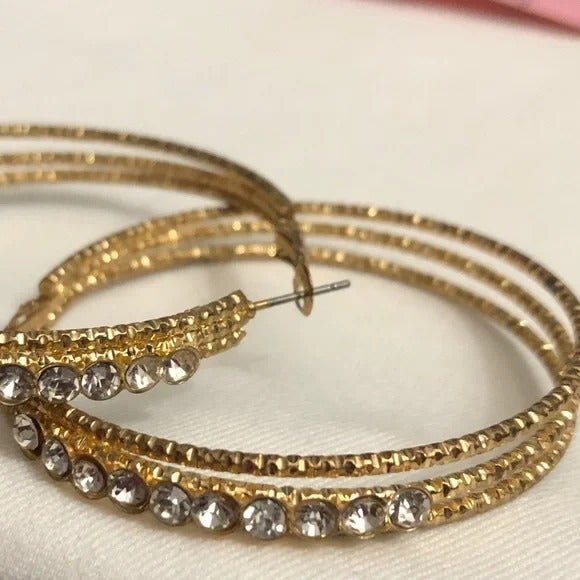 Sparkly Gold Tone Rhinestone Hoops - Picture 5 of 10